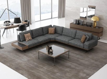 Gray Sofa L FormLiving room Set 2pcs Coffee table Corner sofa Luxury Upholstered furniture